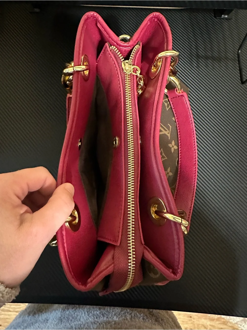 Brown and pink satchel